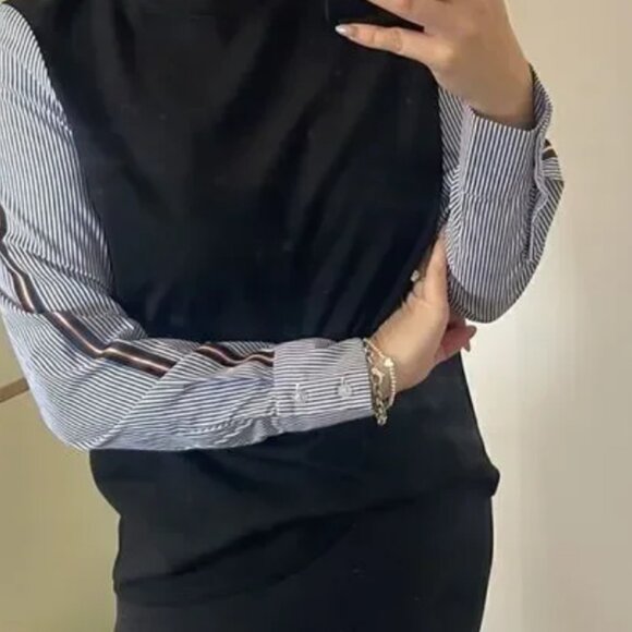 Anthropologie Tops - Anthropologie DREW Black Long Sleeve Top with Preppy Pin Stripe Sleeves M/L